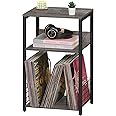 LELELINKY 3 Tier End Table,Record Player Stand with Storage Up to 100 Albums, Turntable Stand for Vinyl, Light Gray Couch Nightstand Side Tables for Living Room Bedroom