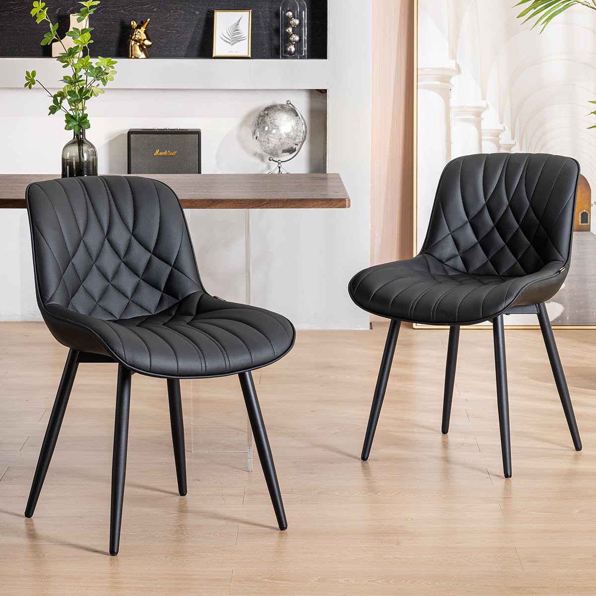Photo 1 of YOUNUOKE Black Dining Chairs Set of 2 Modern Upholstered Kitchen Chair Comfortable PU Leather Dinner Chairs for Kitchen Dinning Room