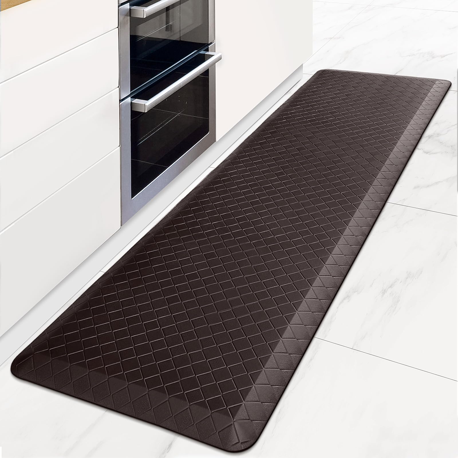 HappyTrends Kitchen Floor Mat - 4/5 Inch Thick Anti-Fatigue Kitchen Rug,Waterproof Non-Slip Kitchen Mats and Rugs Heavy Duty Ergonomic Comfort Rug for Kitchen,Office,Sink,Laundry,(22"x72", Chocolate) Image