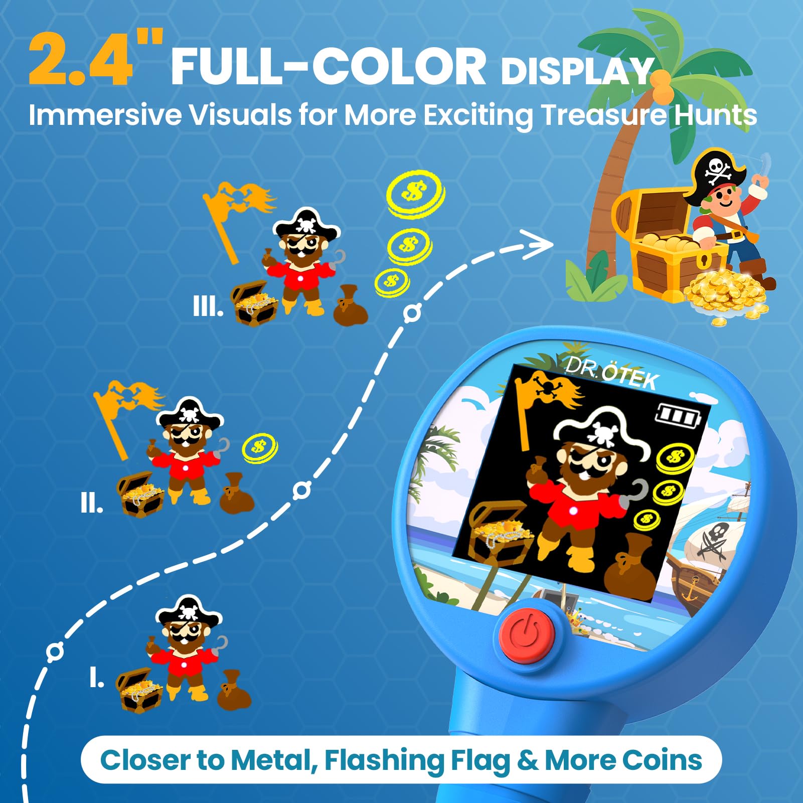 DR.ÖTEK Metal Detector for Kids – Innovative Color LCD Display, 6.7