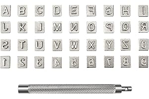 36PCS Leather Stamping Tools - Zinc Alloy Leather Embossing Kit with 26 Alphabets, 9 Numbers and 3.74in Non-Slip Handle, 6.5m