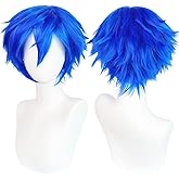 ANOGOL Hair Cap + Short Blue Men's Cosplay Wig Blue Straight Synthetic Wig Mens for Anime Cosplay Costume Halloween Christmas Event Party