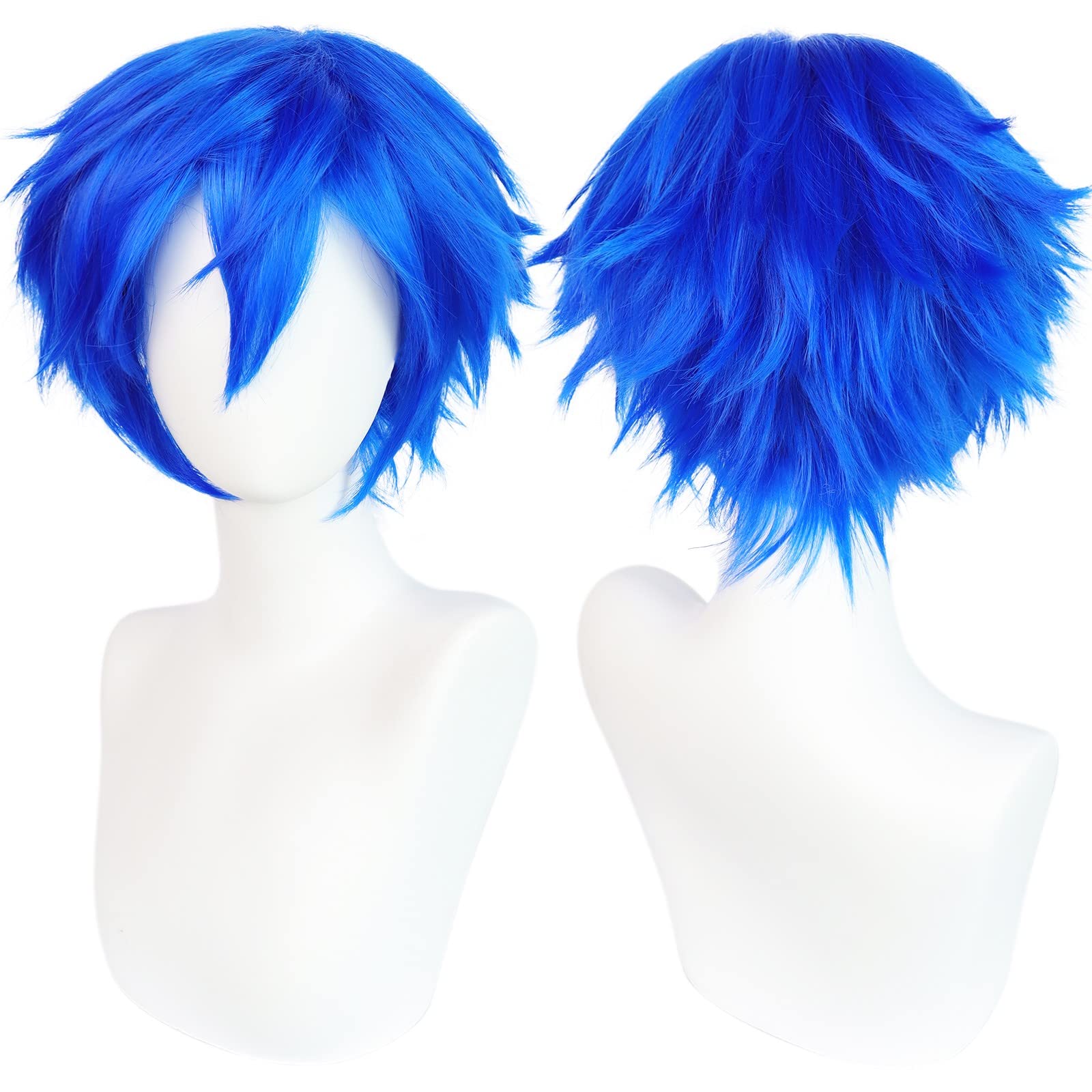 Photo 1 of ANOGOL Hair Cap + Short Blue Men's Cosplay Wig Blue Straight Synthetic Wig Mens for Anime Cosplay Costume Halloween Christmas Event Party