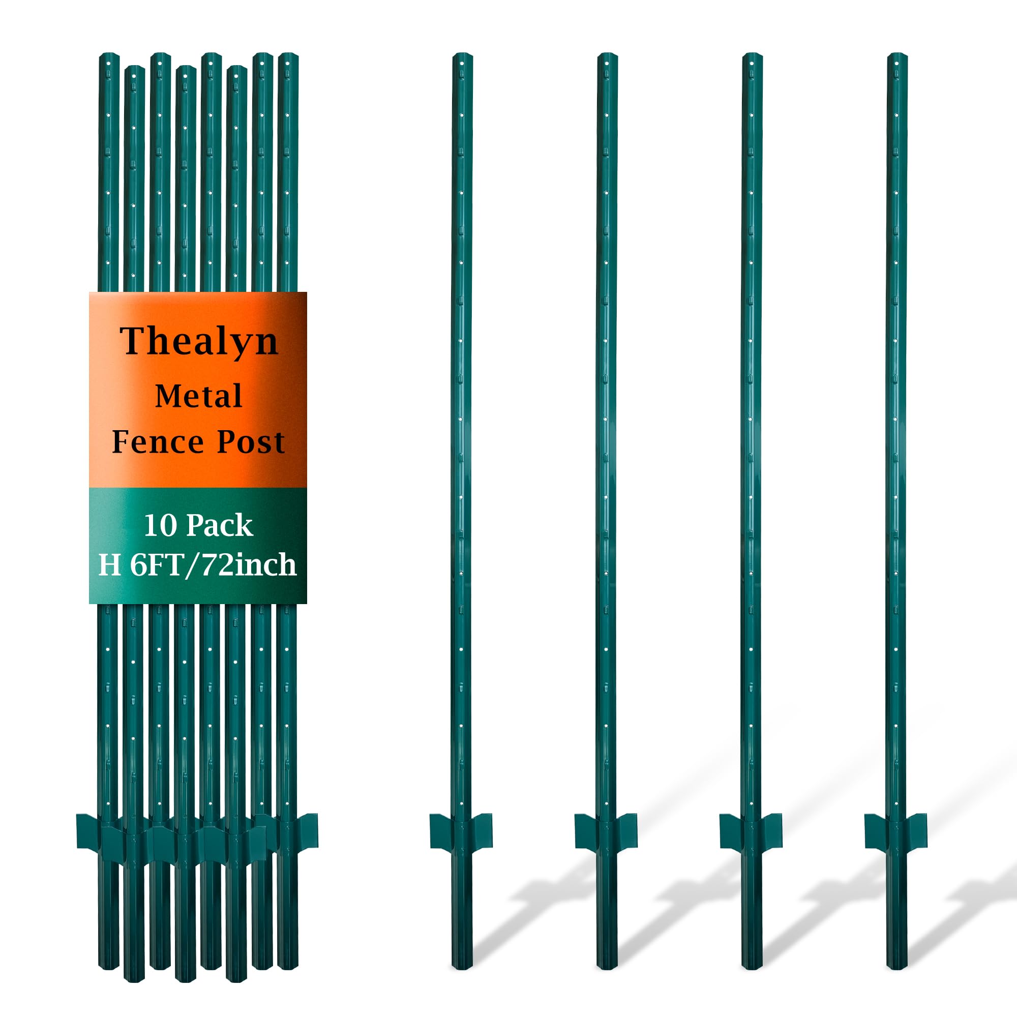 Photo 1 of Thealyn Fence Posts 6 Feet, Pack of 10, Metal Fence Poles U Post Sturdy Duty Fence Stakes Step in Post No Dig Fence Post for Garden Wire Fence Steel Sign Post (Fits to 5-ft Fence Mesh)