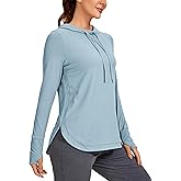 CRZ YOGA Workout Long Sleeve Shirt for Women Hoodie Pullover Athletic Hooded Sweatshirts Sports Gym Tops with Thumbhole