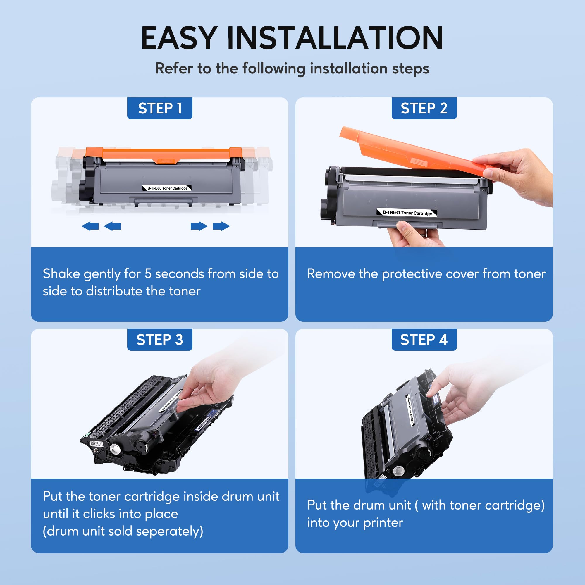TN 660 Toner Cartridge Replacement for Brother TN 660 TN630 Work with HL-L2300D HL-L2305W HL-L2360DW MFC-L2740DW MFC-L2700DWR DCP-L2540DN Printer (Black,2 Pack)