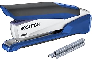 PAPERPRO Bostitch Office InPower Spring-Powered Premium Desktop Stapler - One Finger, No Effort, Blue/Silver (1118)