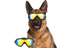 Lewondr Dog Goggles Medium Breed, Dog Sunglasses with Adjustable Straps & Air Vents, UV/Wind/Dust/Fog/Snow Proof Dog Eye Protection Sunglasses for Outdoor Driving Riding, Black