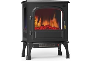 Sweetcrispy Freestanding Electric Fireplace Heater, 26” Indoor Fireplace with 3D Flame Effect, Overheating Safe Design, Energy Saving Space Heater with 12H Timer&Remote for Living Room, Bedroom, Black