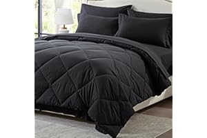 Zzlpp Queen Size Bed in a Bag 7 Pieces, Black Bed Comforter Set with Comforter and Sheets, All Season Bedding Sets with 1 Comforter, 2 Pillow Shams, 2 Pillowcases, 1 Flat Sheet, 1 Fitted Sheet