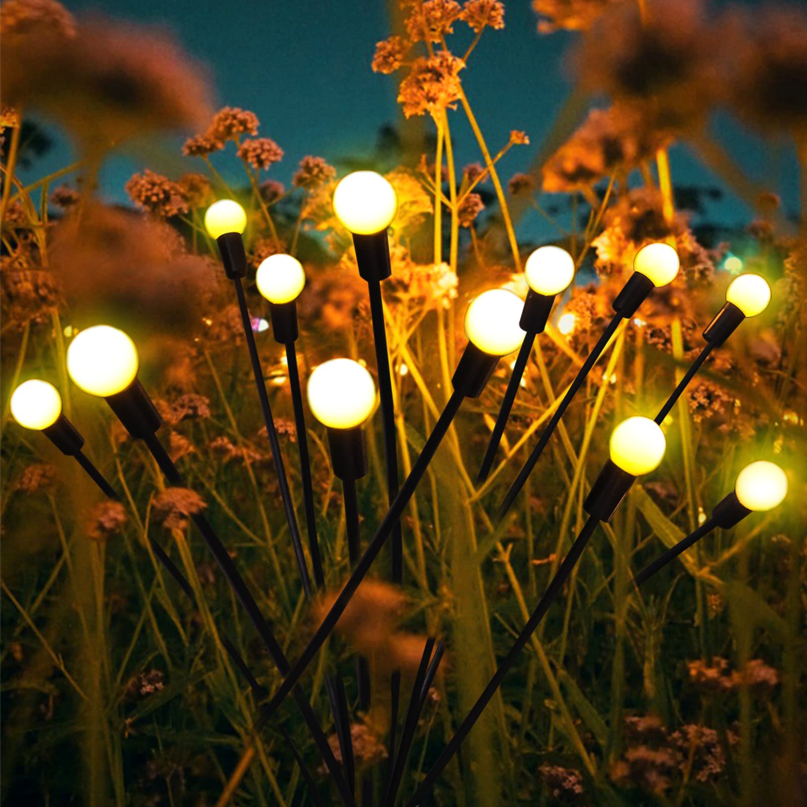 ANGMLN Solar Lights Outdoor Garden,Solar Firefly Lights - 2 Pack 16 LED Starburst Swaying Light, Outdoor Waterproof Sway by Wind Decoration Gifts for Garden,Yard,Pathway,Landscape (2 Pack,Warm White)