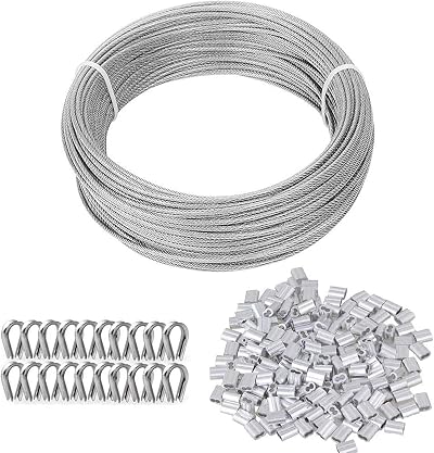 TooTaci 3mm Wire Rope Kit 30M PVC Coated Stainless Steel Cable 50 Sleeves 20