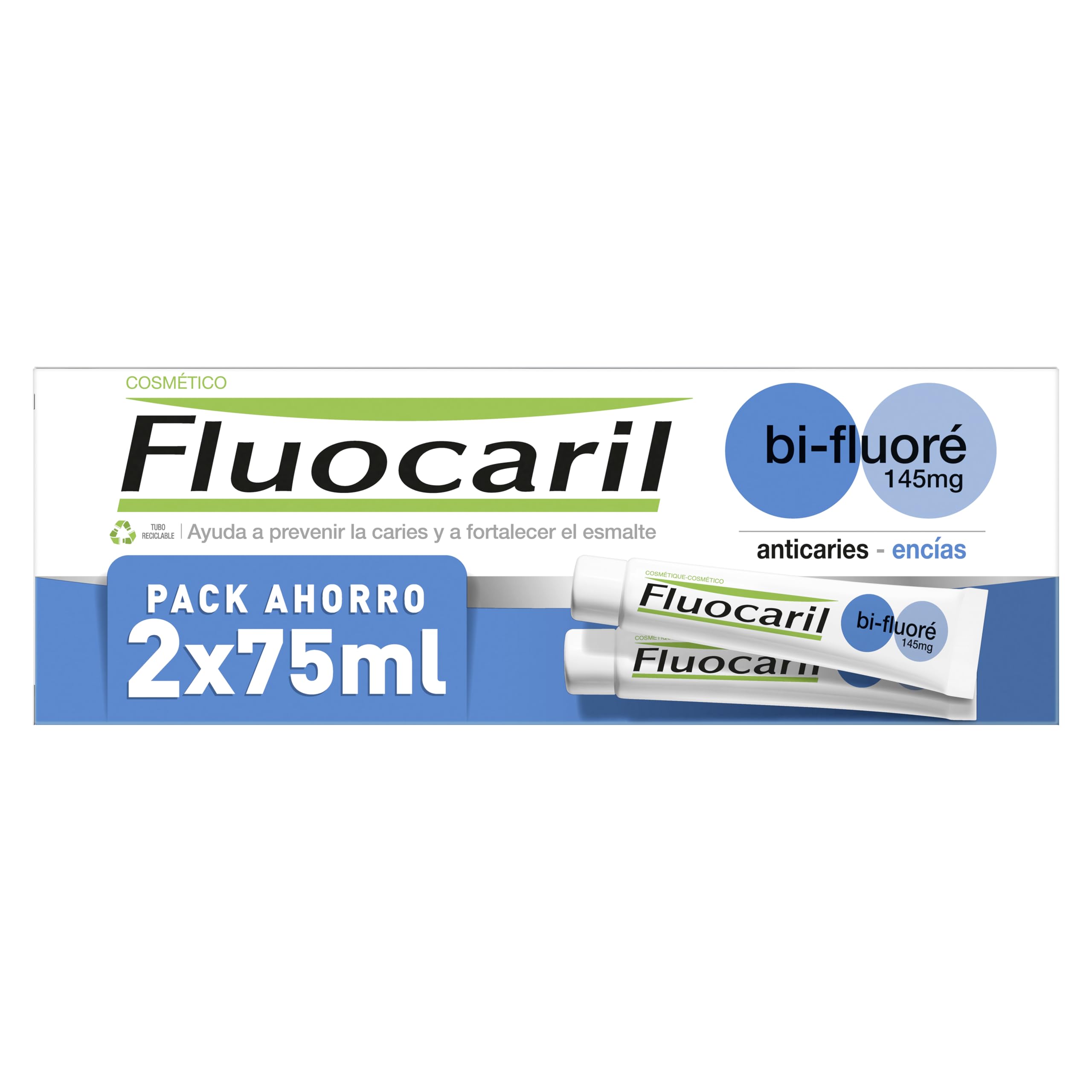 Fluocaril Bi-Fluoré 145 mg Toothpaste Anticaries Gums Reinforced Enamel, Strong Teeth, Clinically Proven Effectiveness, Prevents and Maintains Healthy Gums Pack of 2 x 75 ml