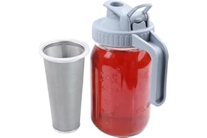 GMCOZY Mason Jar Cold Brew Coffee Maker 32 Oz (1 Quart) Iced Coffee Pitcher With Stainless Steel Filter, Easy To Pour Spout, Handle/Food Grade Airtight & Leak-Proof