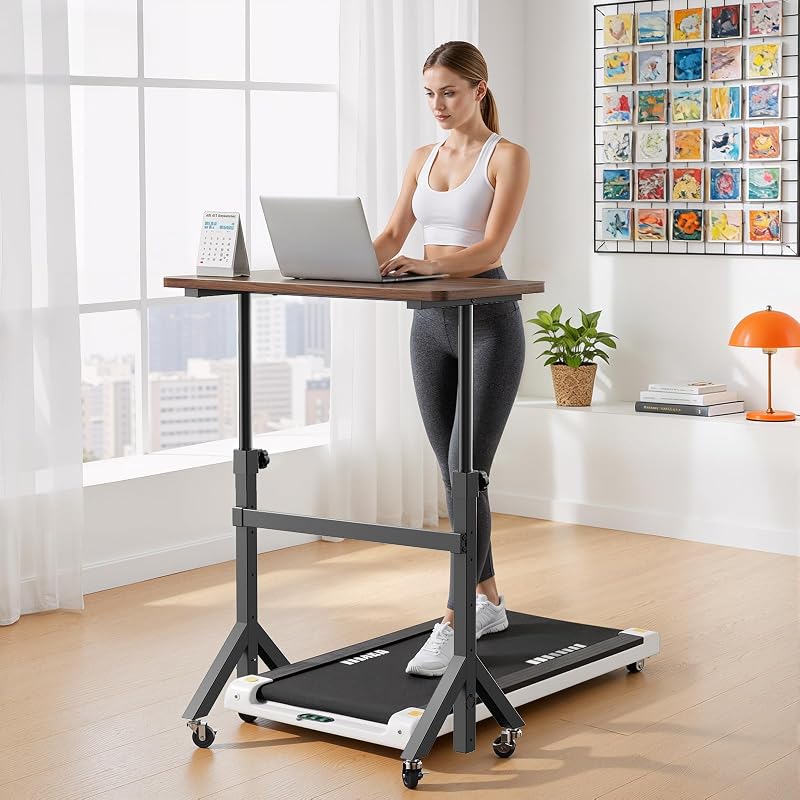 Bureau Debout réglable en Hauteur, 6 hauteurs jusqu'à 118 cm, 80 x 40 cm, Petit Bureau Mobile avec Pieds triangulaires, mobilité Fluide avec roulettes verrouillables, Table pour Ordinateur