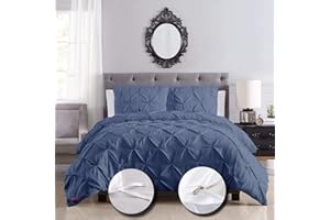 eBeddy Linens 800 TC Soft Egyptian Cotton Oversized King 120x98 Size 3-Pieces Pinch Pleated Pintuck Duvet Cover Zipper Closure & Corner Ties Durable and Fade Resistant Lake Blue