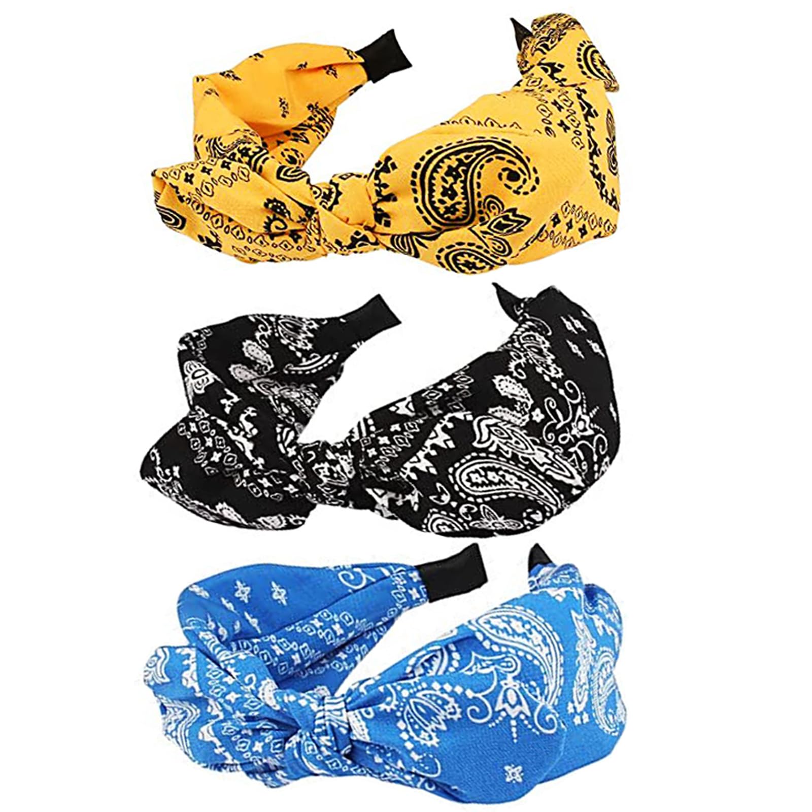 3Pcs Women Wide Headbands Non Slip Fabric Hairbands Elastic Twist Headband Wide Bow Knot Headwrap Alice Hair Bands for Women Uk (CashewBlack)
