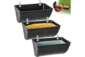 HIPYKAT Chicken Goat Feeder Waterer Trough, No Waste Hanging Poultry Feeder Fence Accessories, Feed & Water Feeding Container Bucket for Coop Hens Duck Goose Horse Deer Sheep Piglets Livestock Supplies (3PCS)