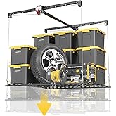 Overhead Garage Storage Rack for 8-10ft Ceiling, Heavy-duty 4x4 FT Garage Ceiling Storage Racks with Safety Lock, Ideal for Storage Mounted Lift System and Storage Organizer, 250lbs Capacity