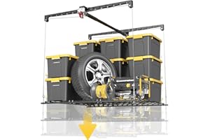 KOKORACKER Overhead Garage Storage Rack for 10-12 ft Ceiling, Heavy-duty 4x4 FT Garage Ceiling Storage Racks with Safety Lock, Ideal for Storage Mounted Lift System and Storage Organizer, 250lbs Capacity