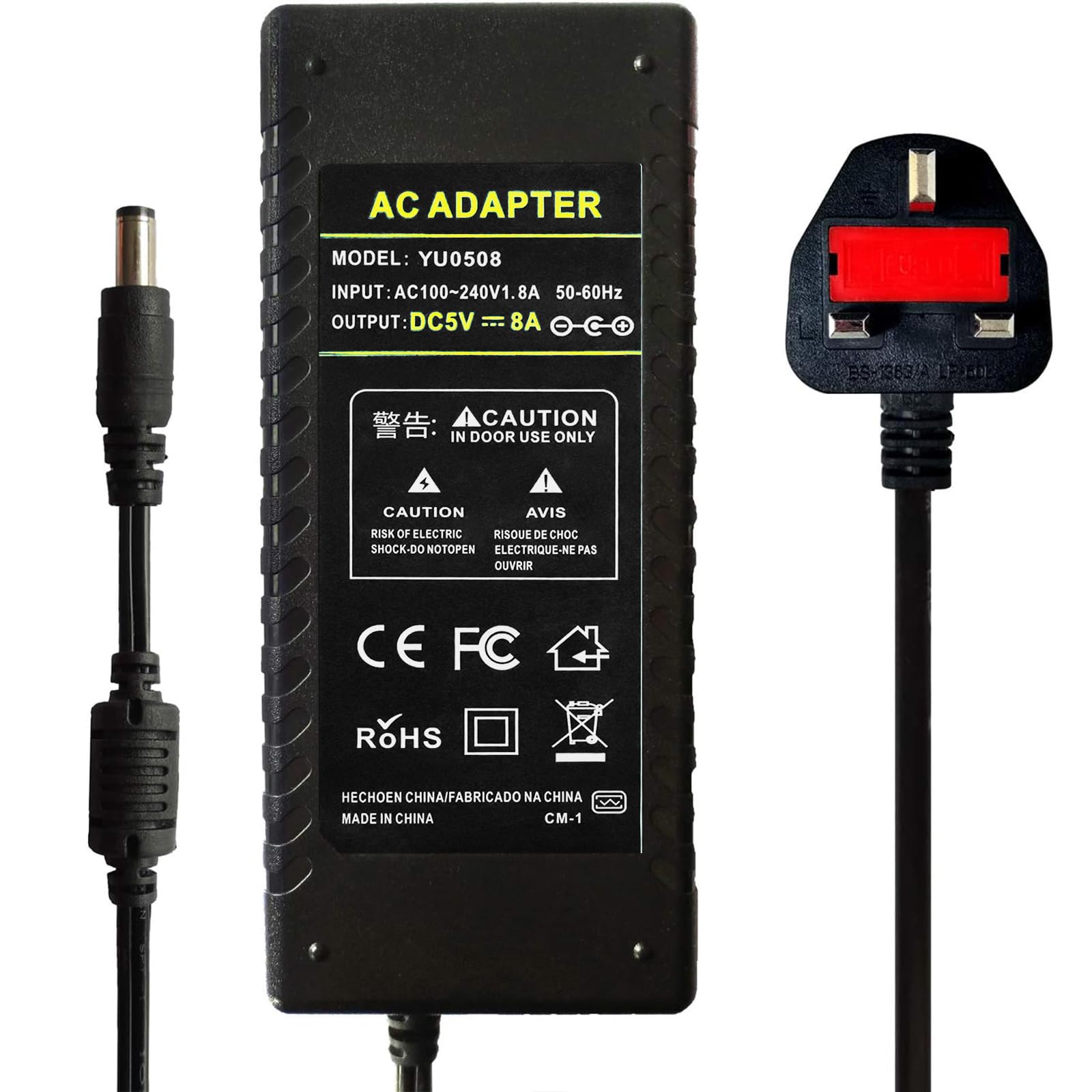 Tesfish 5V 8A Power Adapter Supply Converter 40W 5.5x2.1/2.5mm for WS2801 WS2811 WS2812 WS2812B LED Strip Lights/Controller/Wireless Router