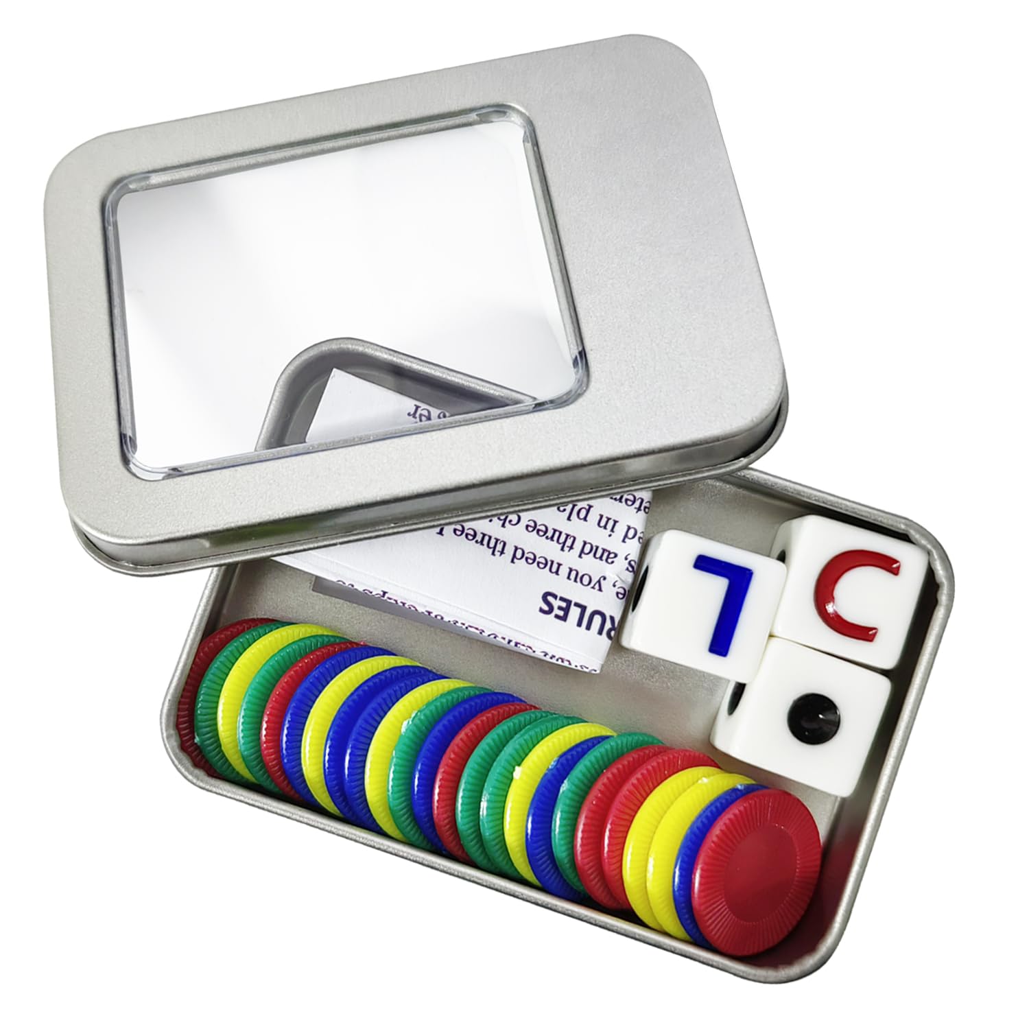 NECXON Left Right Center Dice Game Set, LRC Dice Game Including 3 Dices 40 Colorful Chips with Storage box for Camping Party Picnic Game