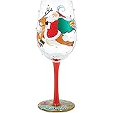 Enesco Lolita Designs Christmas Santa and to all a Good Night Hand-Painted Artisan Wine Glass, 15 Ounce, Multicolor