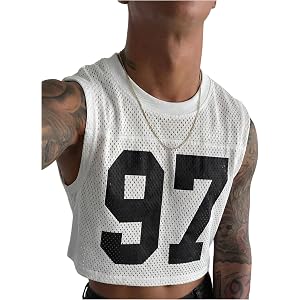 VIPWOLF Men's Jersey Cropped Shirts Graphic Sleeveless Mesh Tank Top | Crewneck Boxy Crop Top, Mens Tank Tops Summer, Footbal