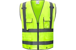 sesafety Safety Vests Reflective with 9 Pockets and Zipper,Class 2 Construction Vest for Men Neon Yellow XL