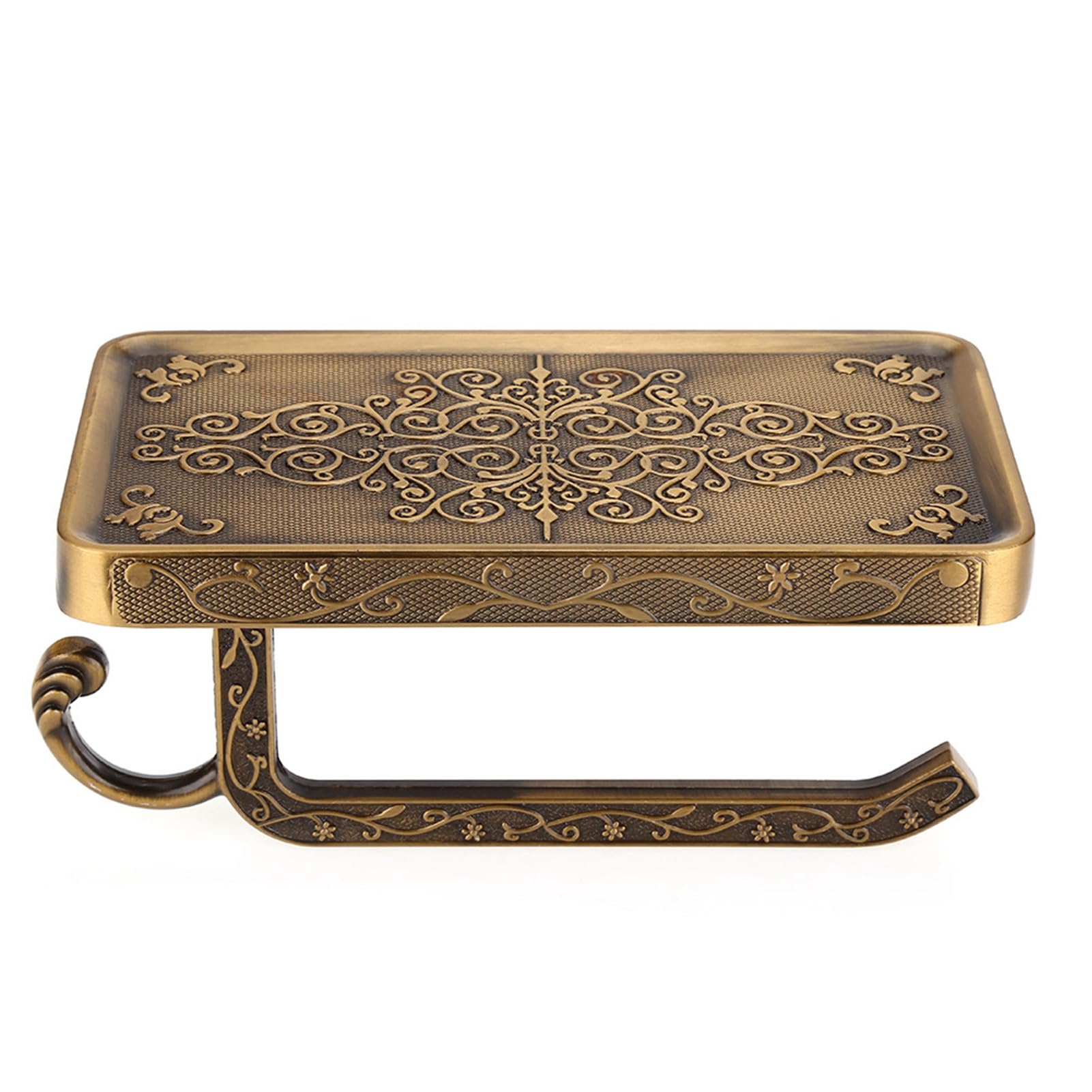 Drikou Bathroom Toilet Paper Holder, Wall Mounted Brass Tissue Holder, with Phone Holder, European Style Palace Style Electroplating Antique Tissue Roll Holder, for Bathroom Kitchen