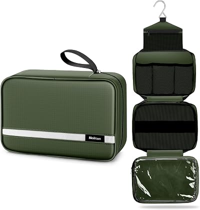 Maliton Large Hanging Toiletry Bag Waterproof Green 4 Compartments Foldable
