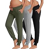 Sweetyweee 3 Pack Women's Lounge Maternity Pants, Casual Joggers Underbelly Pregnancy Sweatpants with Drawstring and Pockets