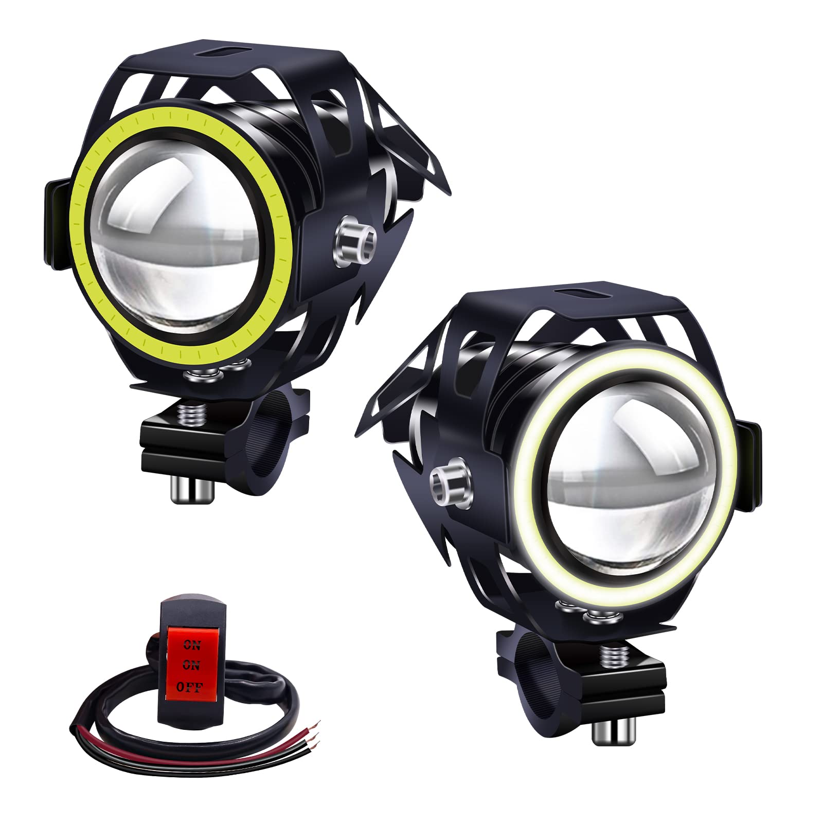 jose2015 2Pcs Motorcycle Headlights with Switch,U7 Motorcycle Additional Lights LED Fog Lights 12V 24V Motorbike Front Spotlights Driving Daytime Lights with High Low Beam Strobe