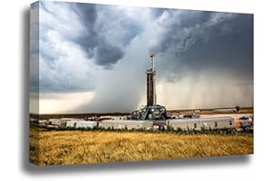 SOUTHERN PLAINS PHOTOGRAPHY Oilfield Canvas Wall Art (Ready to Hang) Gallery Wrap of Drilling Rig and Storm on Summer Day in Oklahoma Photography Oil and Gas Decor (.75" Depth, 24" x 36")