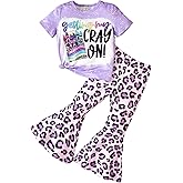 Ayzozuy Kids Toddler Girl Clothes Letter Print Graphic Top + Leopard Print Flare Leg Pants 2PC Summer Clothing Set