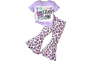 Ayzozuy Kids Toddler Girl Clothes Letter Print Graphic Top + Leopard Print Flare Leg Pants 2PC Summer Clothing Set