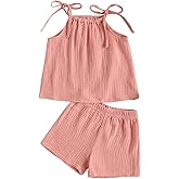 Hoanselay Toddler Baby Girl Summer 2Pcs Outfit Sleeveless Crop Top and Cotton Linen Pants Shorts Set Solid Color Clothes