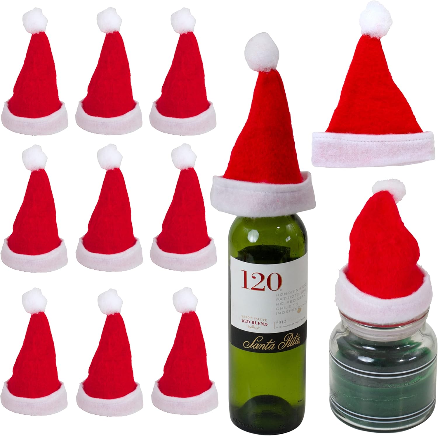 Ornaments - Iconikal Mini Felt Santa Hats Decorations, Red, 12-Pack
