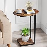 Hosfais Side Table Small End Table: C-Shaped Wood Sofa Table with Metal Frame for Living Room, Bedroom, Small Spaces (Rustic 