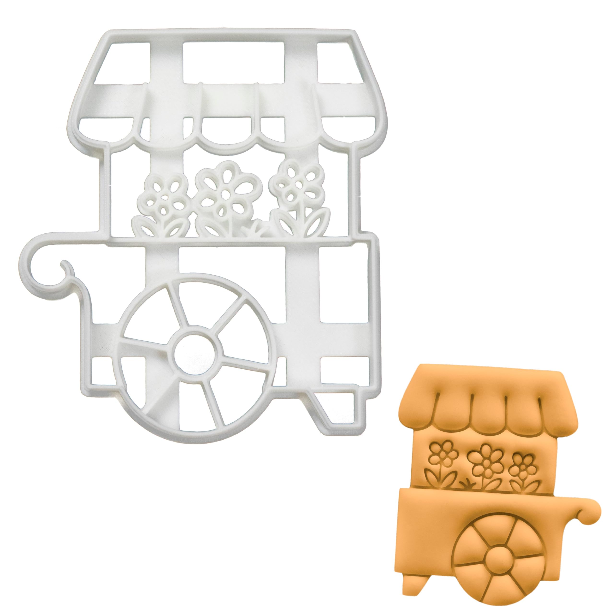 BAKERLOGY Flower Cart Cookie Cutter - Detailed Biscuit Cutter Design for Baking and Crafts, Ideal on Fondant, Dough, Clay