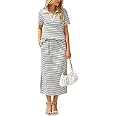 Glamaker Womens Skirt Sets 2 Piece Outfits 2025 Summer Casual Striped Short Sleeve Skirt And Top Set Travel Clothes