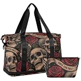 ALAZA Vintage Skulls Music Roses Gym Bag Sports Duffel Bag with Shoes Compartment, Overnight Weekender Travel Tote Bag for Women Men Trip College