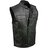 EVENT LEATHER ELM3910 Men's Black Motorcycle Leather Riders Club Style Vest w/Dual Closure