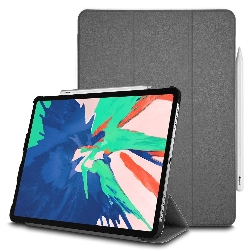 TECHGEAR Smart Case fits New Apple iPad Pro 11 2018, [Apple Pencil Compatible] Smart Case Tri-fold Stand Cover with Corner Protection [Auto Wake/Sleep] for iPad Pro 11 Inch 2018 ONLY - Grey
