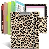 Clipboard Folio with Storage Clipboards Padfolio Notebook for Letter Size (11" x 8.5"), Clipboards with 10 Pockets and 5 Folders Nursing Teacher School Essentials (Cheetah Spots)