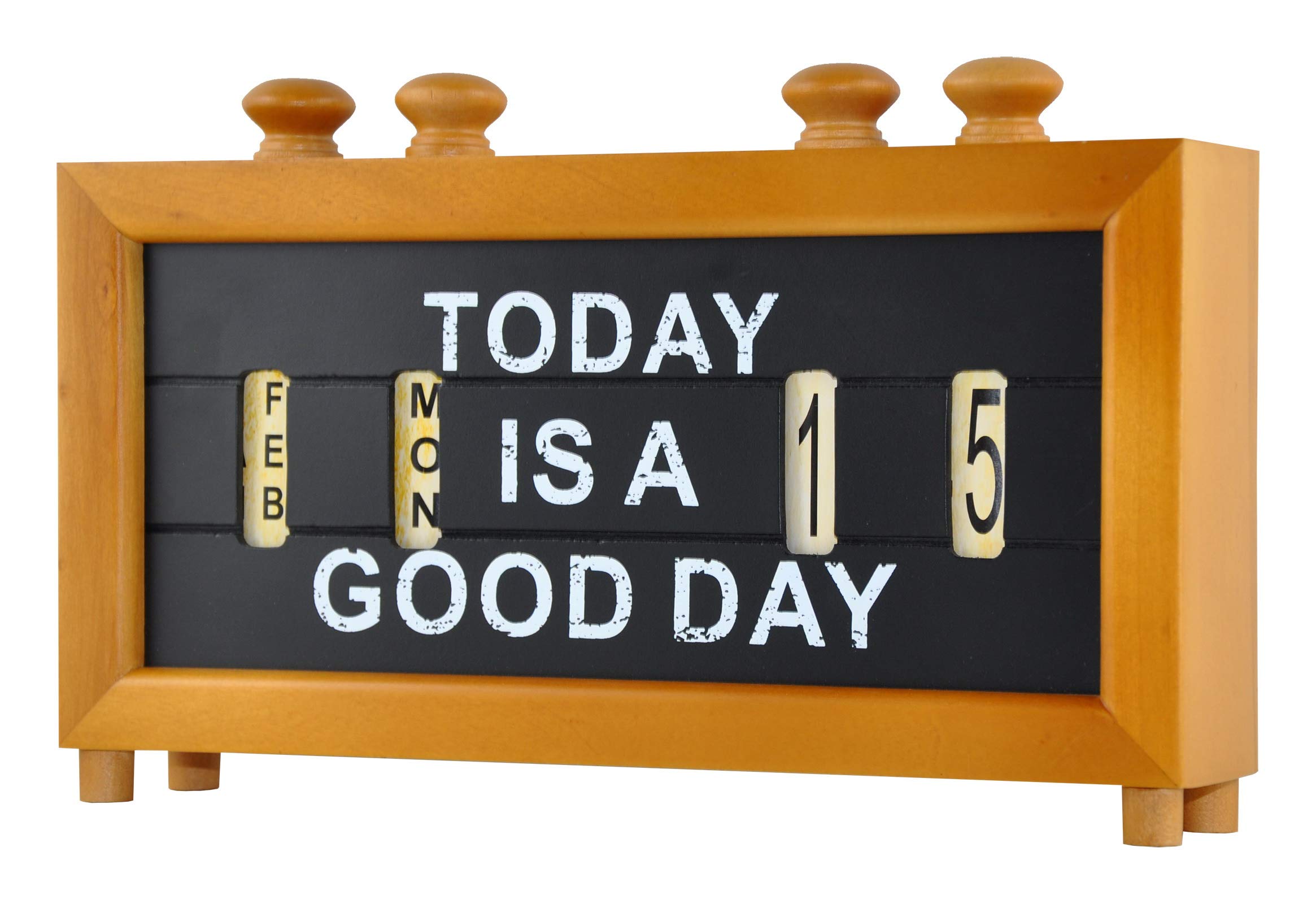 Eitida Wooden Vintage Perpetual Desktop Calendar Easel Personalized Shutterfly Standing Funny Antique Dilbert Decorative Home Decor, White Knob,Week Day Month Date Office_Tan Black