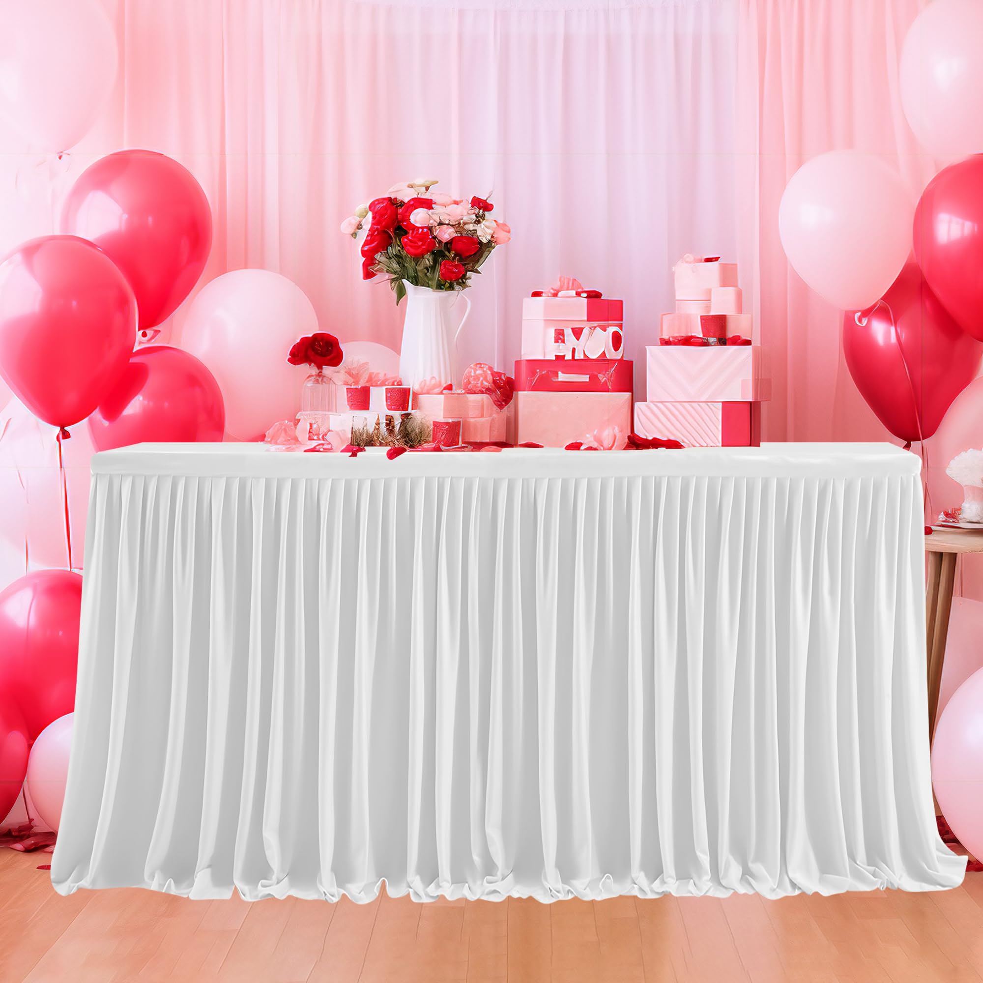 Trimming Shop Table Skirt, 17 Feet Pleated Rectangle Polyester White for Table Decoration for Tableware, Party, Wedding, Birthday, Baby Shower, Home Decoration, Banquet, Events, 1 Piece