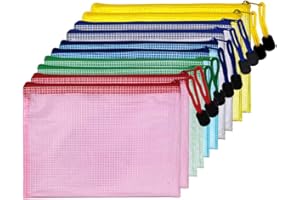 AUSTARK 10Pcs Zipper File Bags, Zipper Pouch, PVC Document Bag Zipper Folders Document Pouch Receipts Organizer for Office School Home Travel (A5 Size 9.2 x 6.7 Inches, Multicolor)