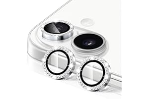 Hsefo Camera Lens Protector for iPhone 17, 9H Ultra-thin Tempered Glass, Diamond Bling Cute Girly Metal Individual Camera Cover Accessories for Women, Silver