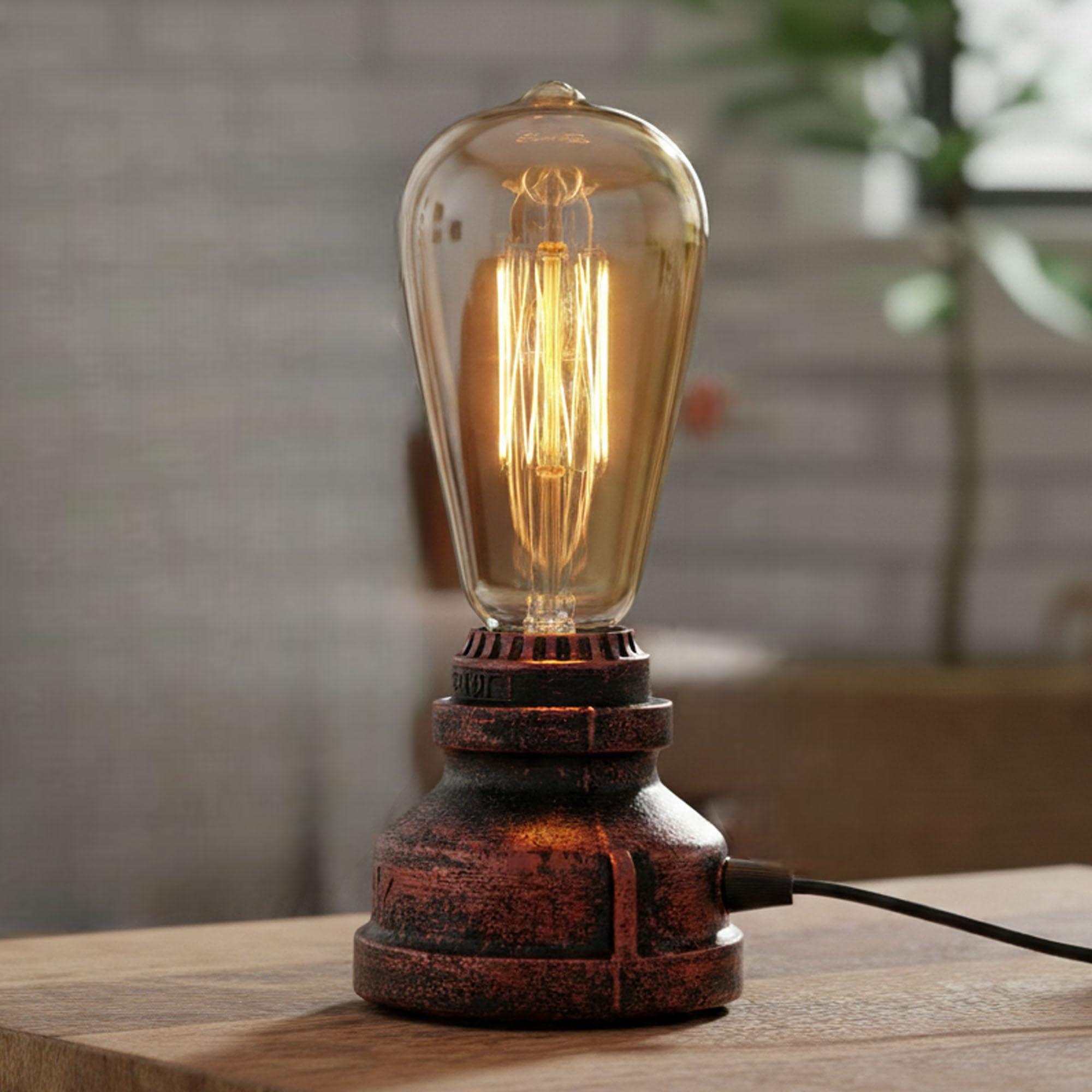LEDSone Vintage Steampunk Pipe Table Lamp Industrial Rustic Red Desk Light Retro Bedside Night Lamp with E27 Holder for Bedroom, Living Room, Office Décor — image 1